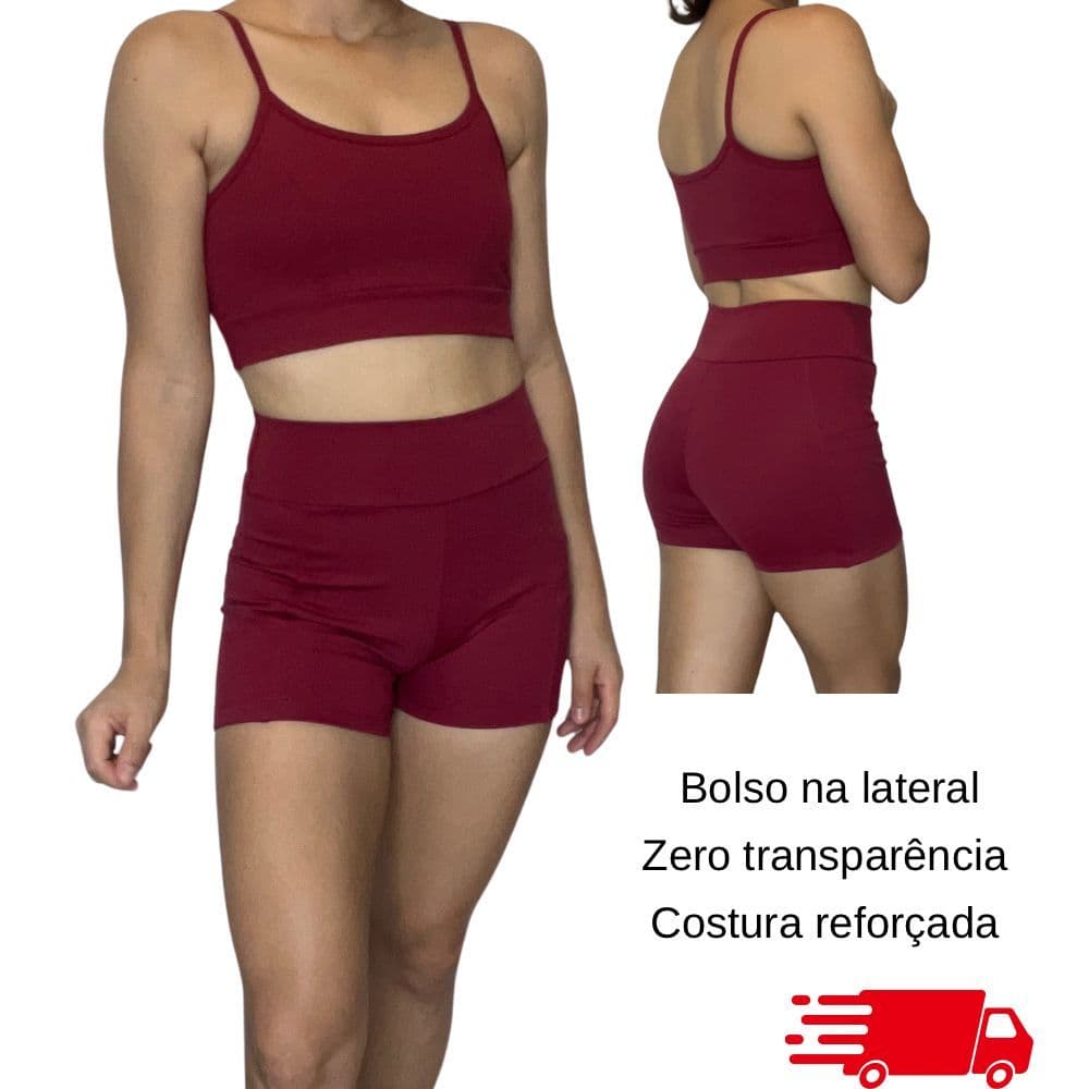 Conjunto Fitness Feminino Preto com Bolso Lateral - Roupa Academia Confortável Secagem Rápida