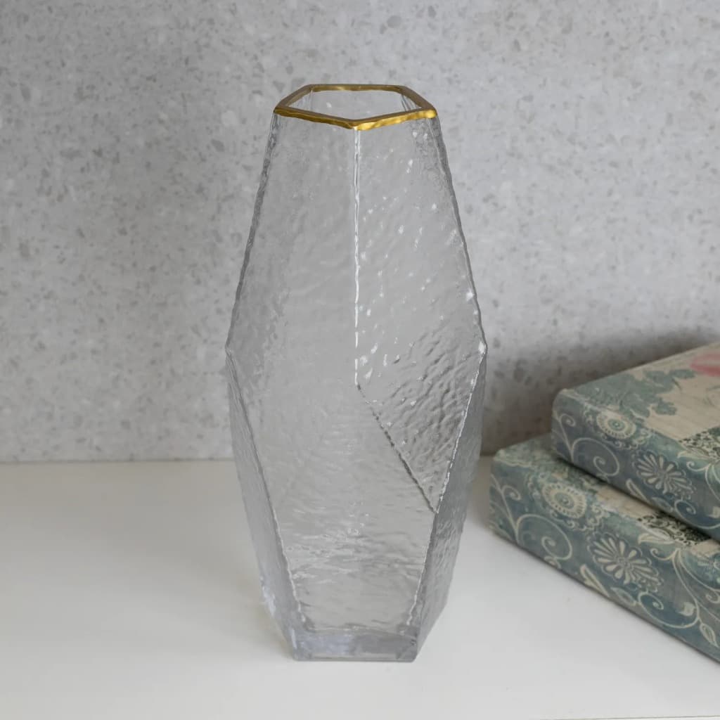 Vaso de Vidro com Borda Dourada Taj 13cm x 28,5cm - Wolff- Vaso para decoração