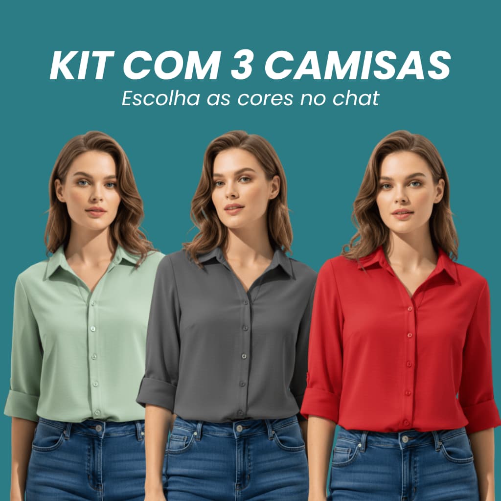 Kit 3 Camisa Feminina Social Manga 3/4 Camisa Social Feminina Tecido Não Amassa Camiseta Social Com Lycra