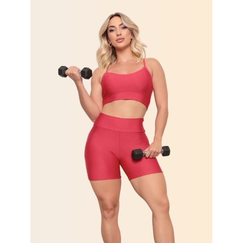 Conjunto Fitness Feminino Sem Transparência Short Legging + Top Academia Fit Cintura Alta Tamanho M (36 a 38)