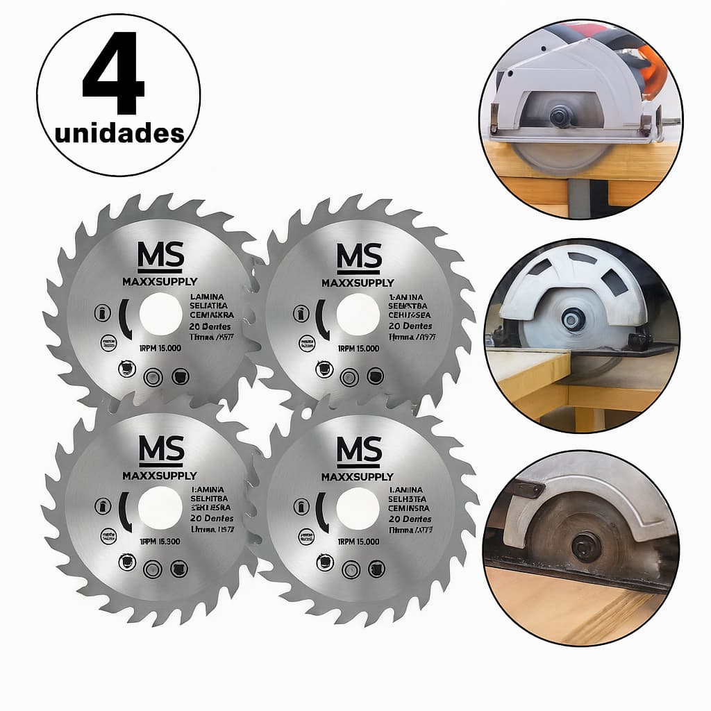 Kit 4 Discos Wídea 110mm 24D 4.3/8" Dentes para Corte de Madeira – Uso Profissional