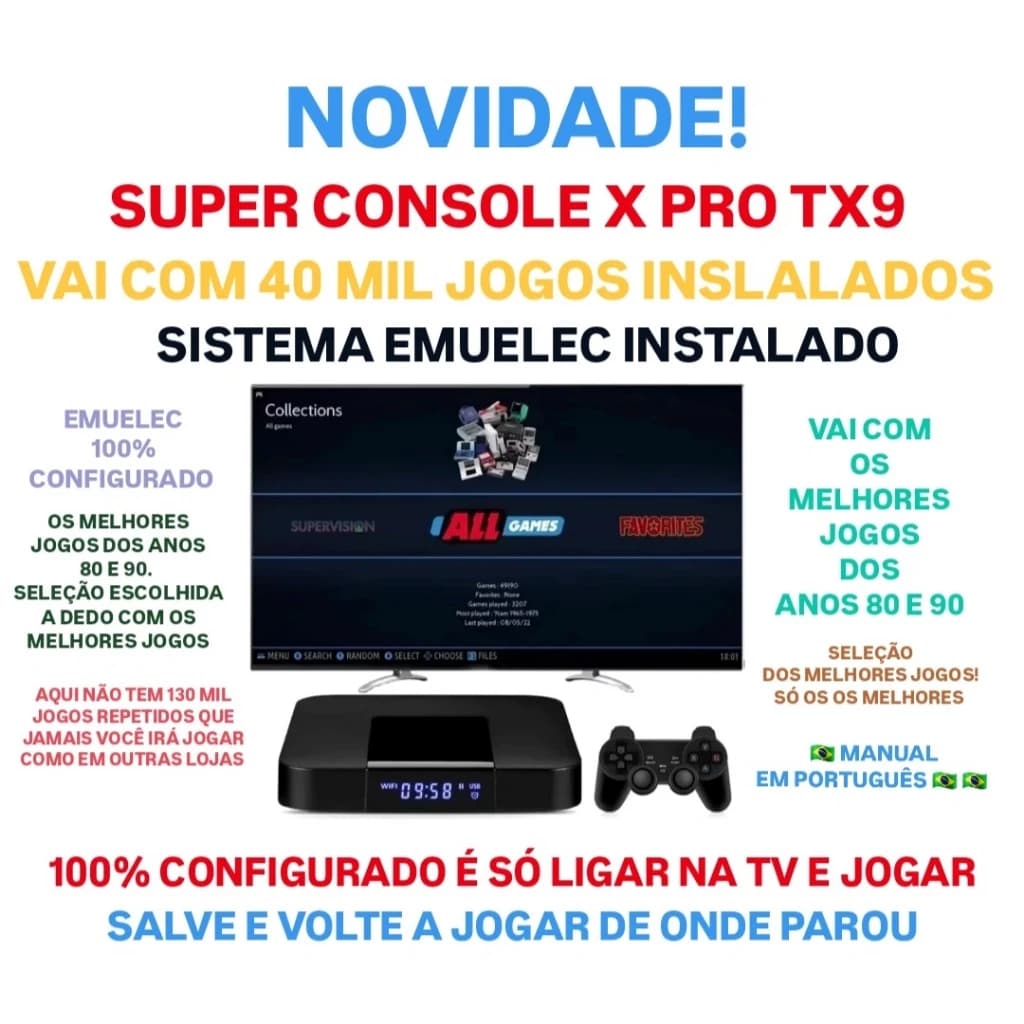 Super Console X PRO TX9 Console de Jogos Retrô com 40 Mil Jogos + 2 Controles