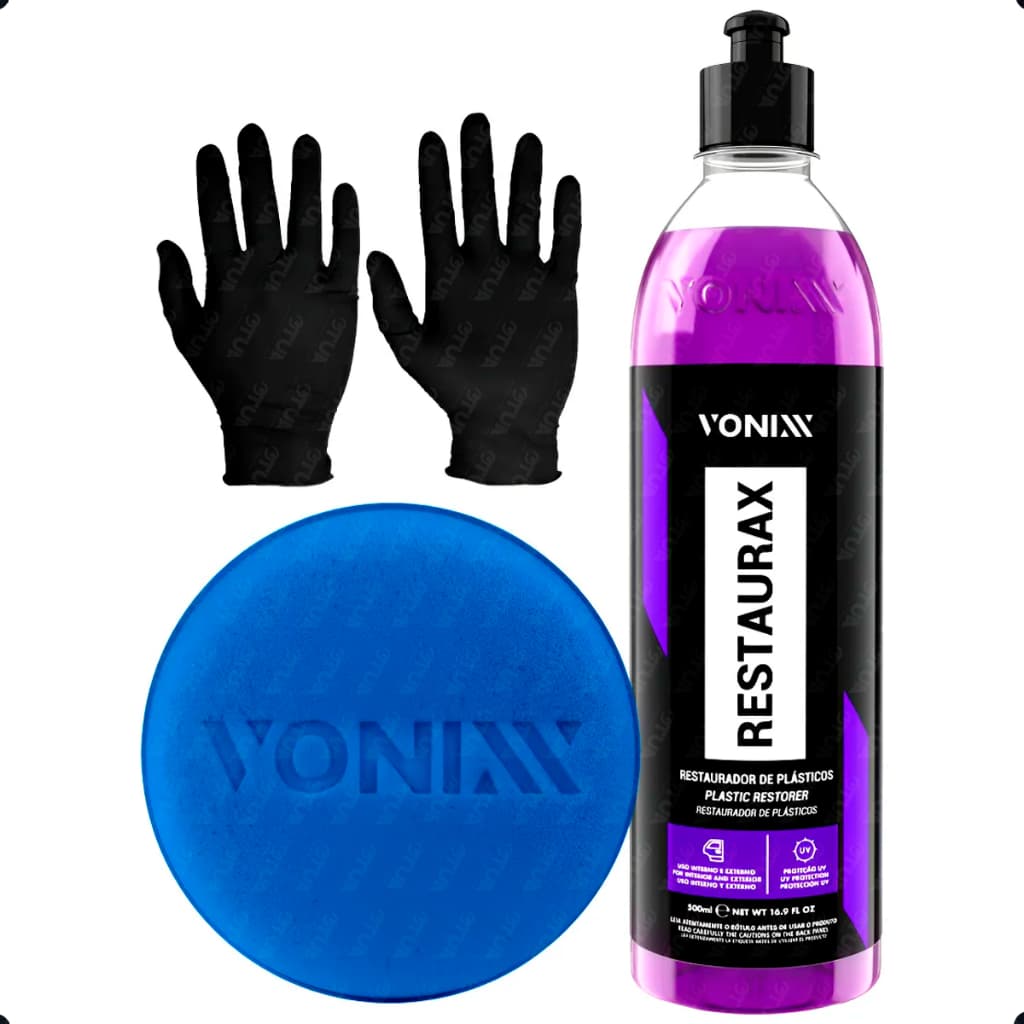 Kit Restaurador De Plástico Restaurax Vonixx Painel Revitalizador + Aplicador Vonixx e Luva 500ML