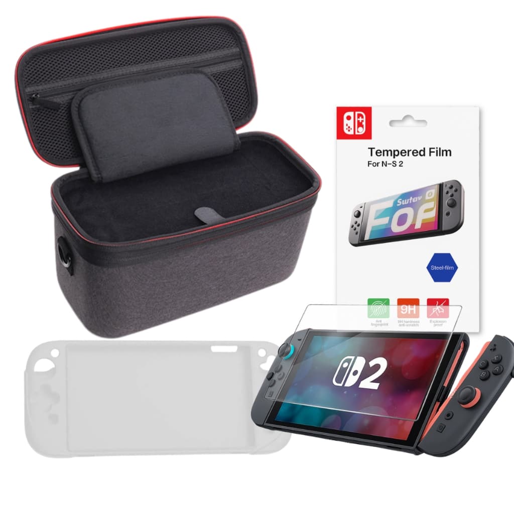 Capa de Silicone Protetora + Maleta de Viagem Mala Transporte + Película Vidro para Switch 2