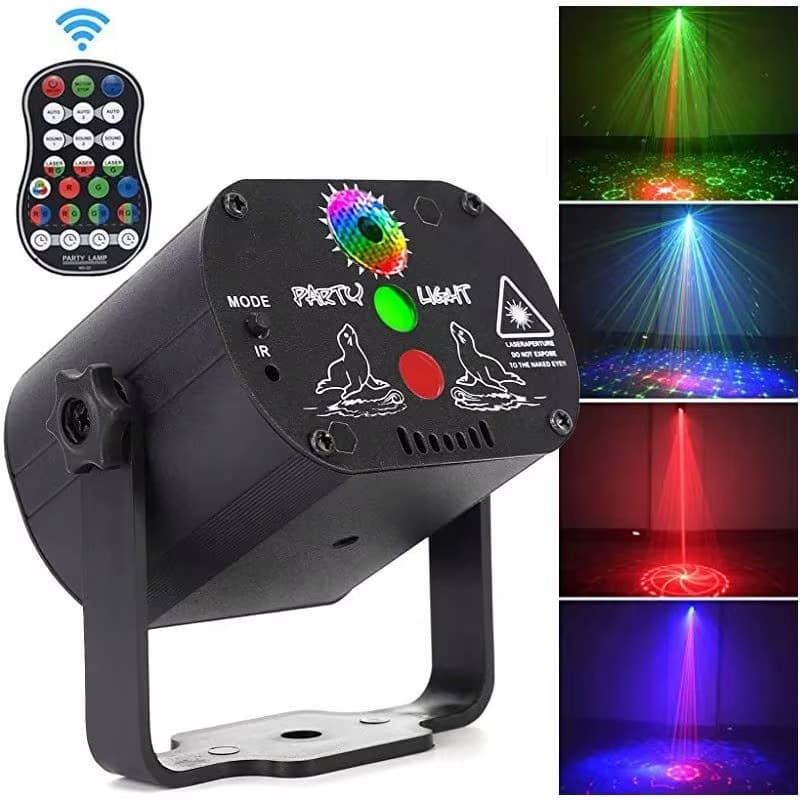 Luz Laser Festa Stage RGB LED Canhão Projetor Luminaria Lâmpada + Controle Remoto R60