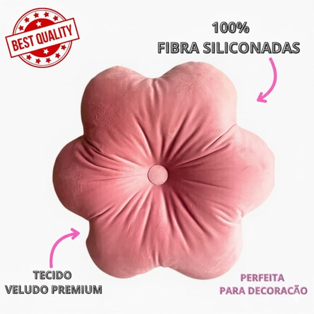 Almofada Decorativa Flor 43cm Veludo Premium + Fibra Siliconada – Decoração Sofá/Quarto/Cama