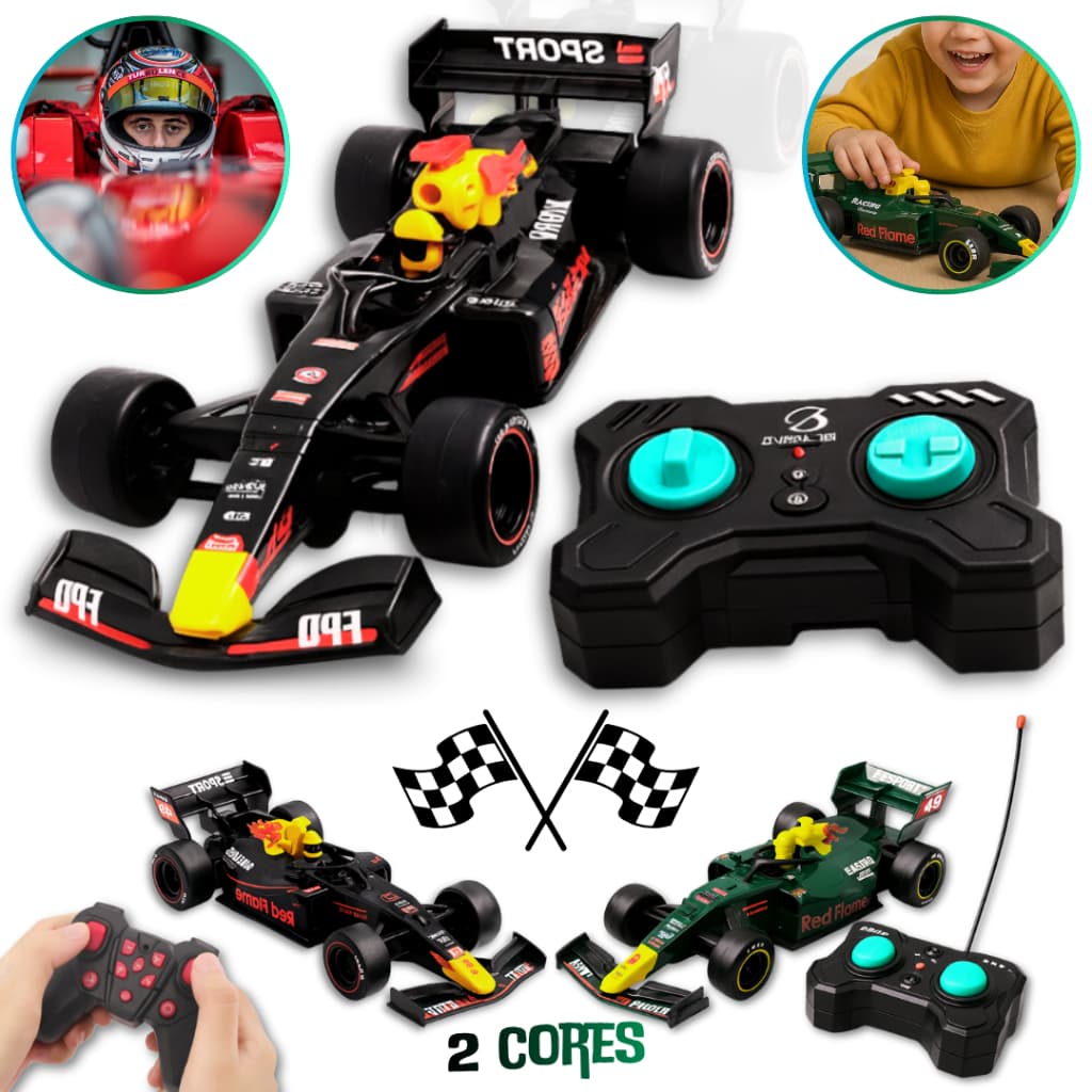 Carros de Fórmula 1 Controle Remoto Infantil com Luz e Solta Fumaça Cores Verde e Preto
