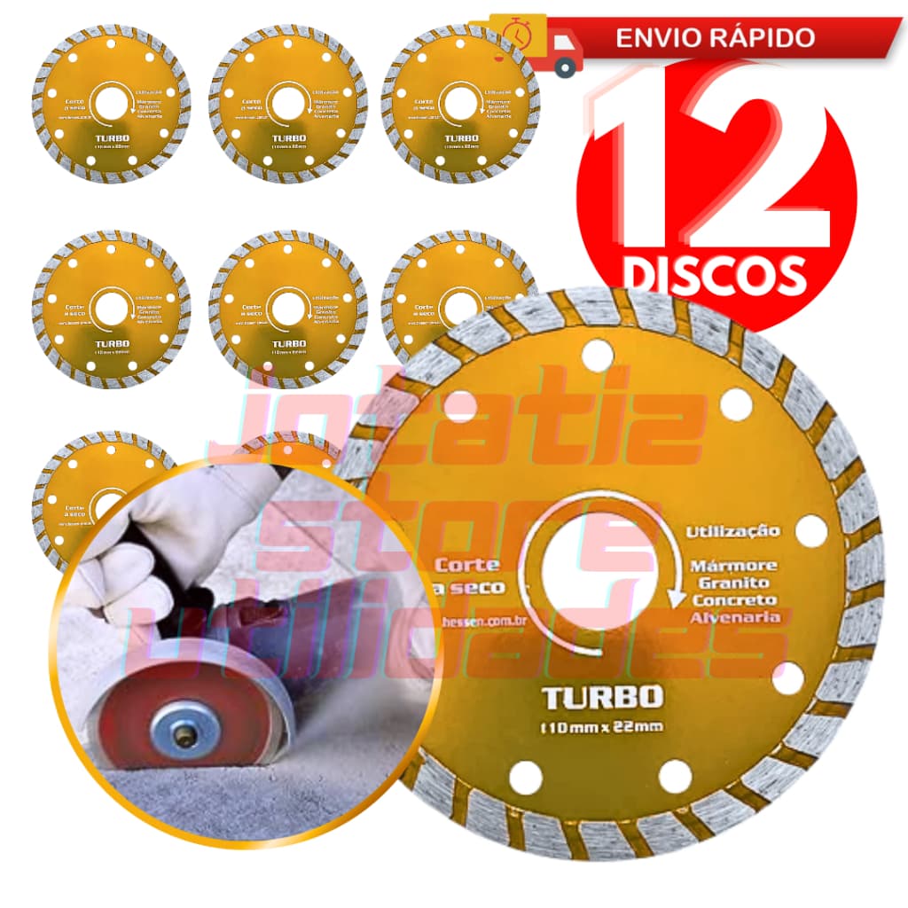 Kit 12 Disco De Corte Diamantado Turbo 110x20x7 Makita Esmerilhadeira P/ Corte Contínuo Granito Concreto Cerâmica Mármor