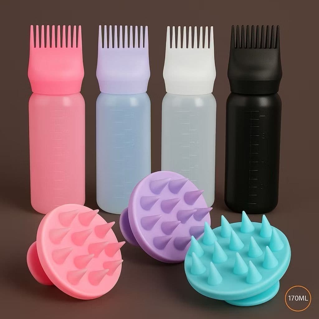Kit Aplicador de Tintura com Pente de Dentes Finos + Massageador Capilar Relaxante