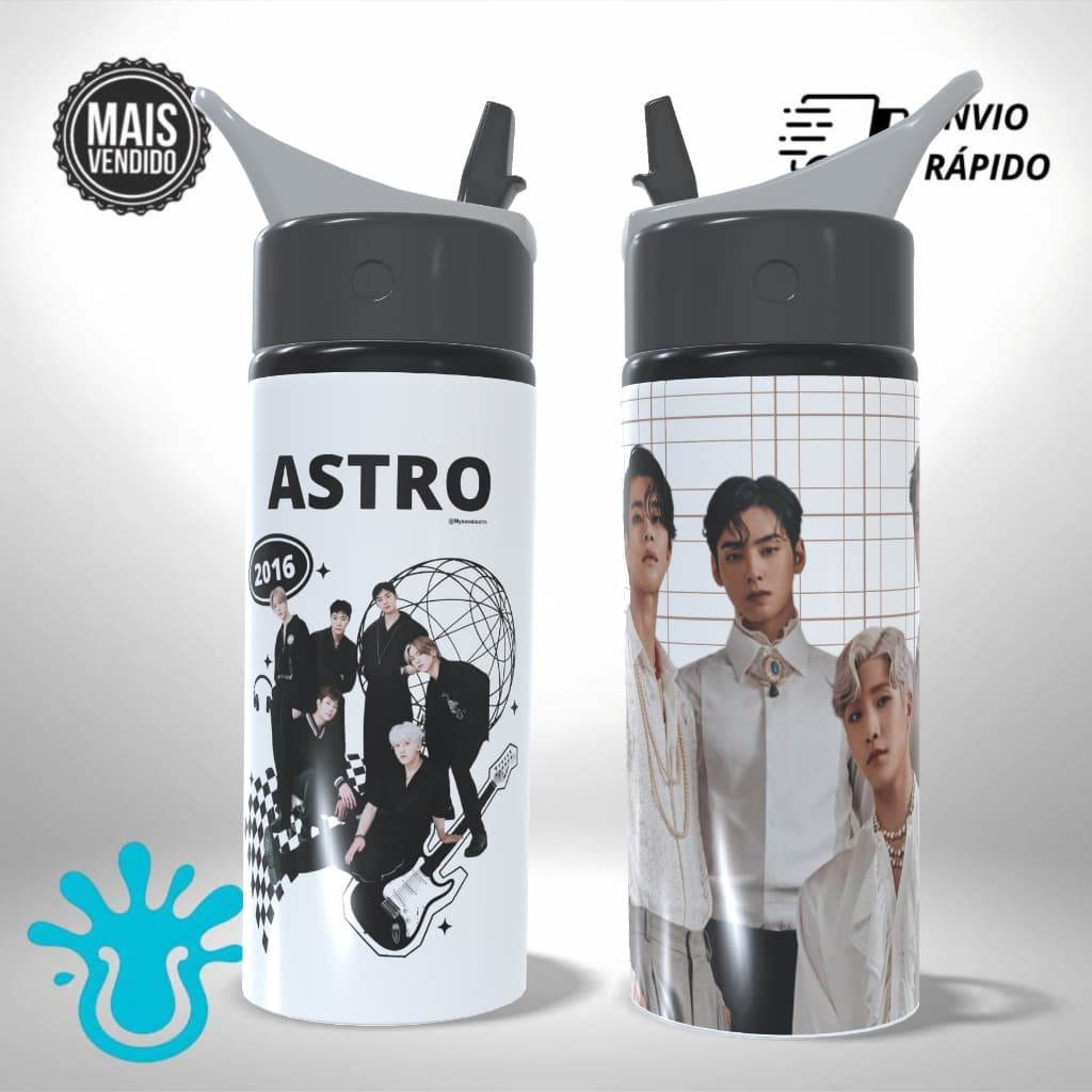 Garrafa Squeeze Alumínio - Astro KPOP Moobin Cha Eun Woo - Presente Único e criativo