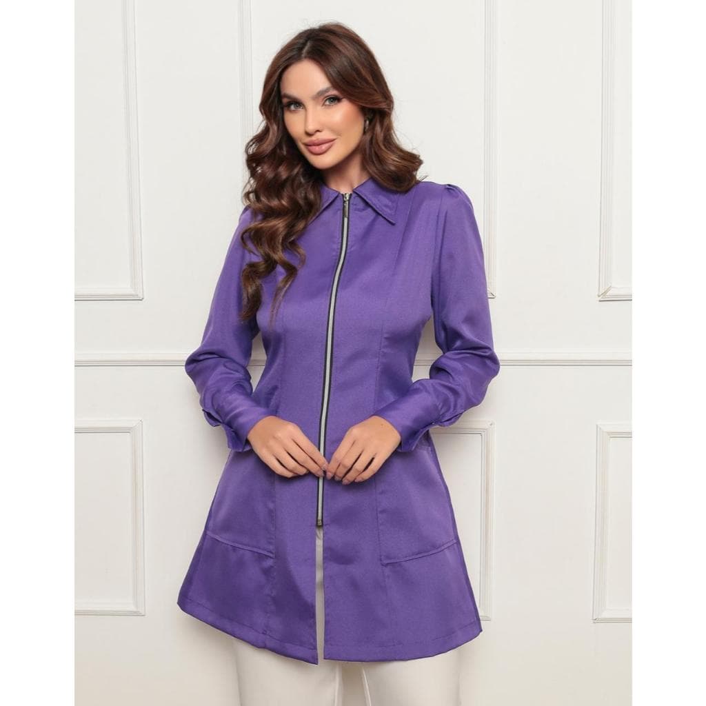 Jaleco Feminino em Oxford Eli Zíper Manga Longa Roxo Gardenia Jalecos