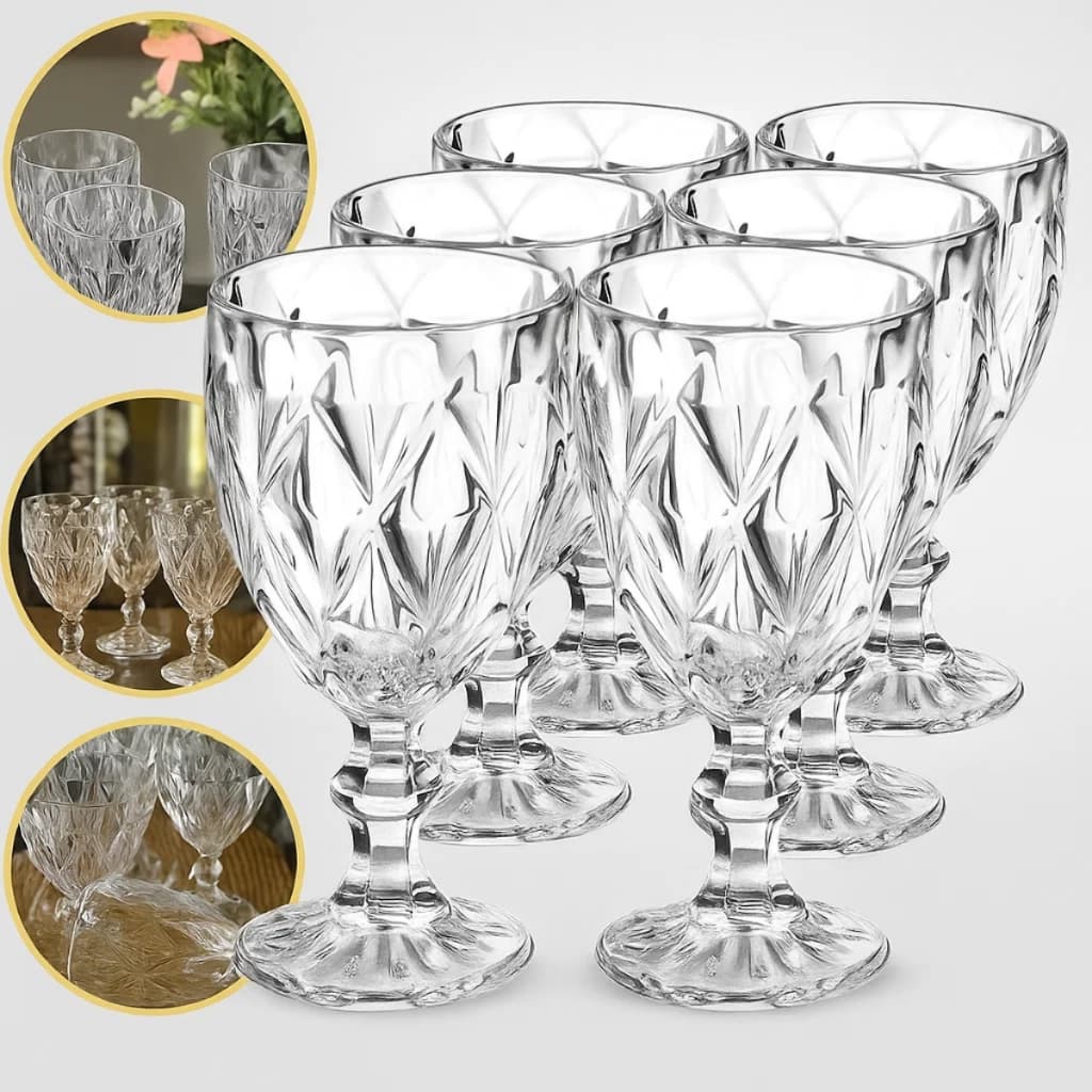 Taças Diamond Vidro De Vinho Água Suco 340 Ml Jogo 6 Pçs