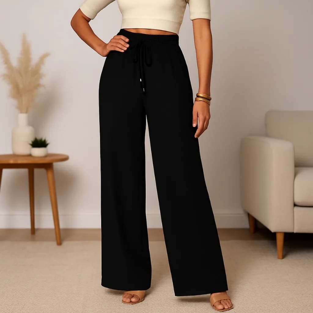 Calça Pantalona Lisa Malha Duna Cintura Alta Soltinha Moda Feminina Inverno Outono