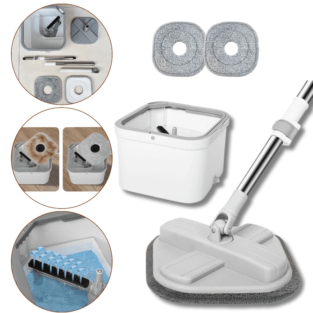 Mop Giratório 360° com Balde Duas Águas Quadrado + Refil Extra – Esfregão Rodo Profissional Águas não se misturam