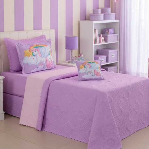 Kit Cobre Leito SONHO Infantil Colcha Solteiro Matelado DUPLA FACE 04 Peças Promoção !
