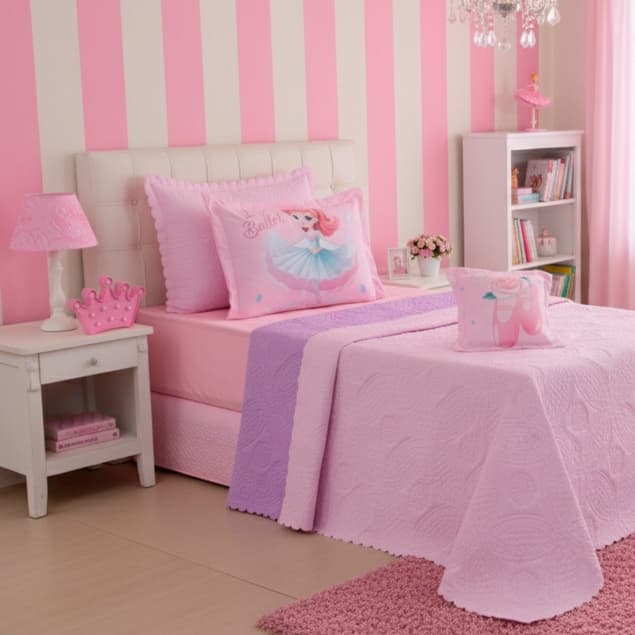 Kit Cobre Leito DIVINA BAILARINA Infantil 04 Peças Colcha Solteiro Matelado DUPLA FACE Promoção !