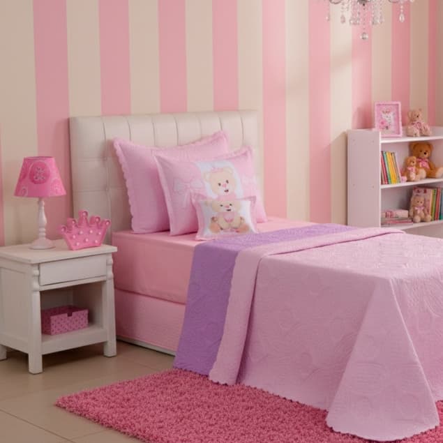 Kit Cobre Leito PRINCESA URSINHA Infantil 04 Peças Colcha Solteiro Matelado DUPLA FACE Promoção !