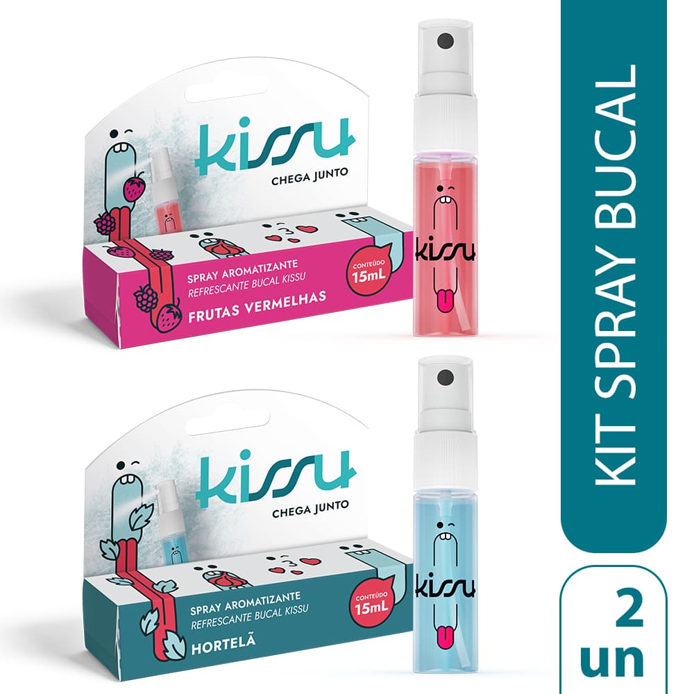 Kit 2 Spray Bucal Kissu – Hortelã + Frutas Vermelhas (15ml cada)