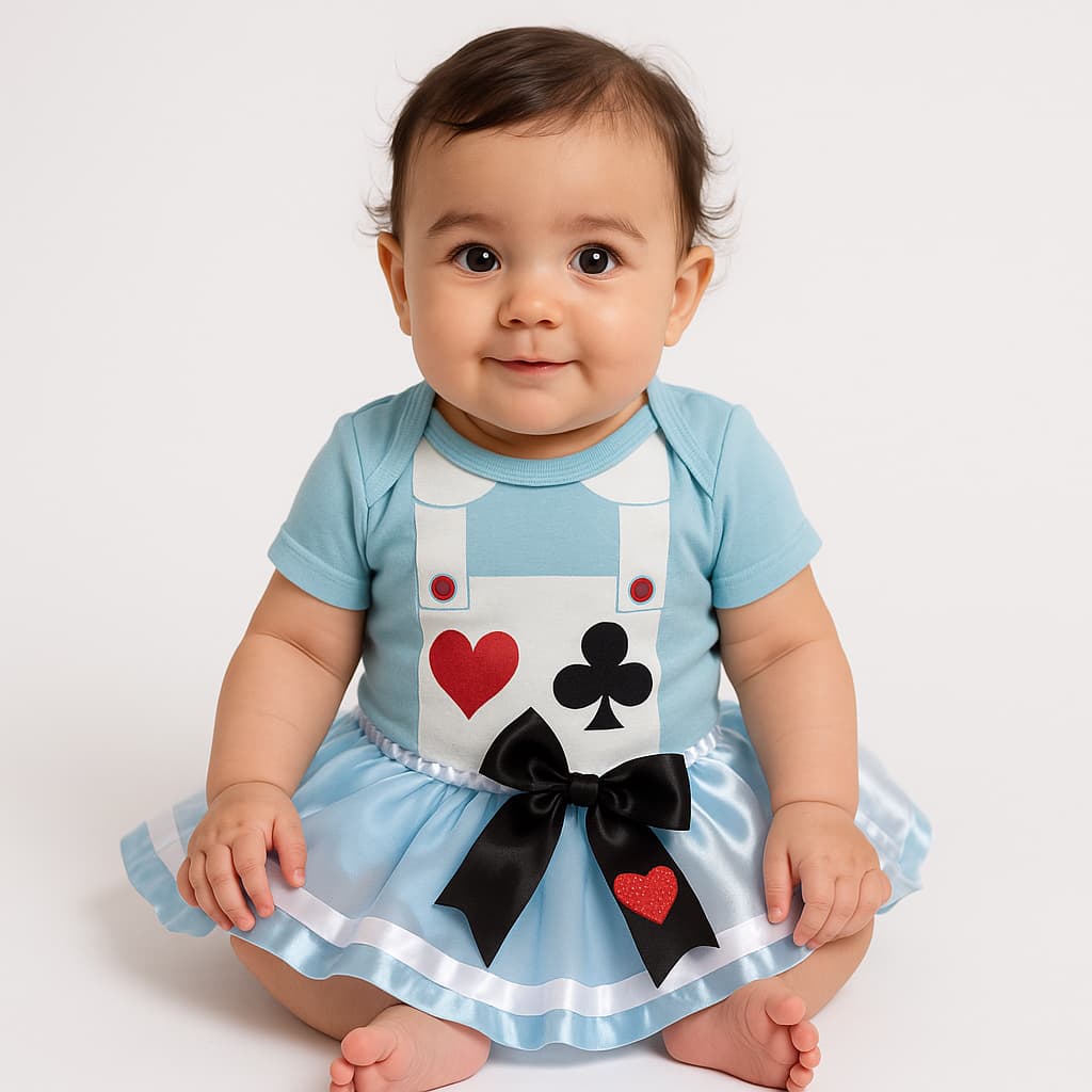 Body Bebê Infantil Menina Mêsversário Temático Alice no País das Maravilhas Lançamento