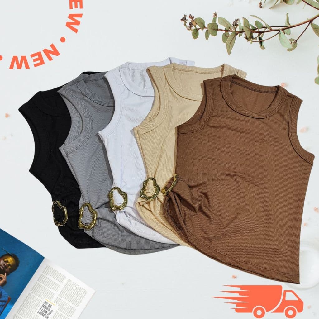 Regata Blusa Feminina Básica Ribana Canelado Detalhe Fivela Lateral Organica