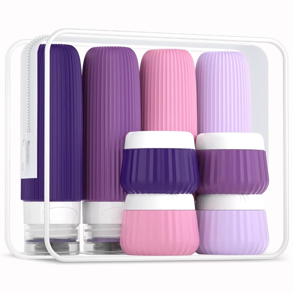 Kit Frascos Potes Viagem Silicone 4x 90ml + 4x 30ml Condicionador Shampoo Creme Cosméticos 8 peças