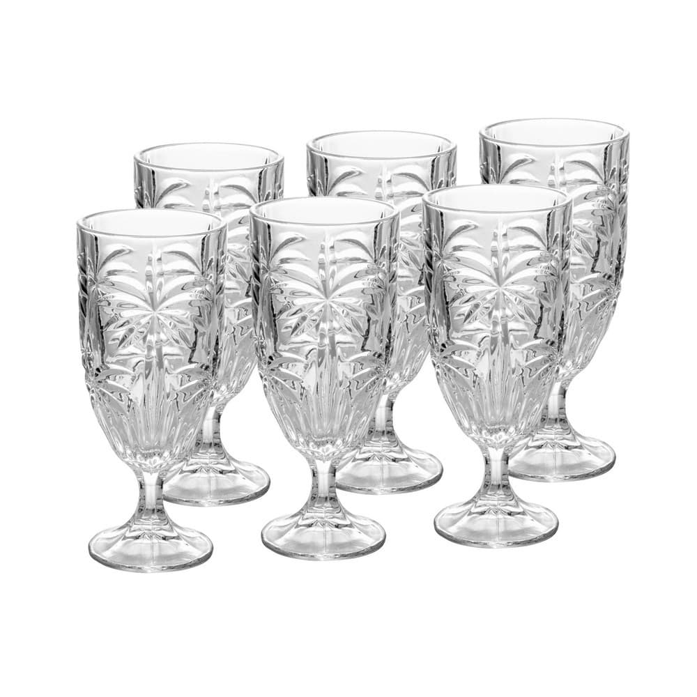 Kit Conjunto Jogo Taças 6 Un Cristal Palm Tree Transparente Bebidas 450ml Piscina Verão Coquetel