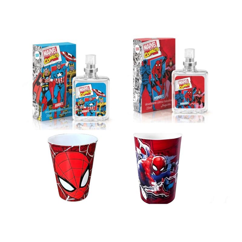 Kit Colônia Infantil Meninos Marvel Comics ou Liga da Justiça Jequiti 25ml .