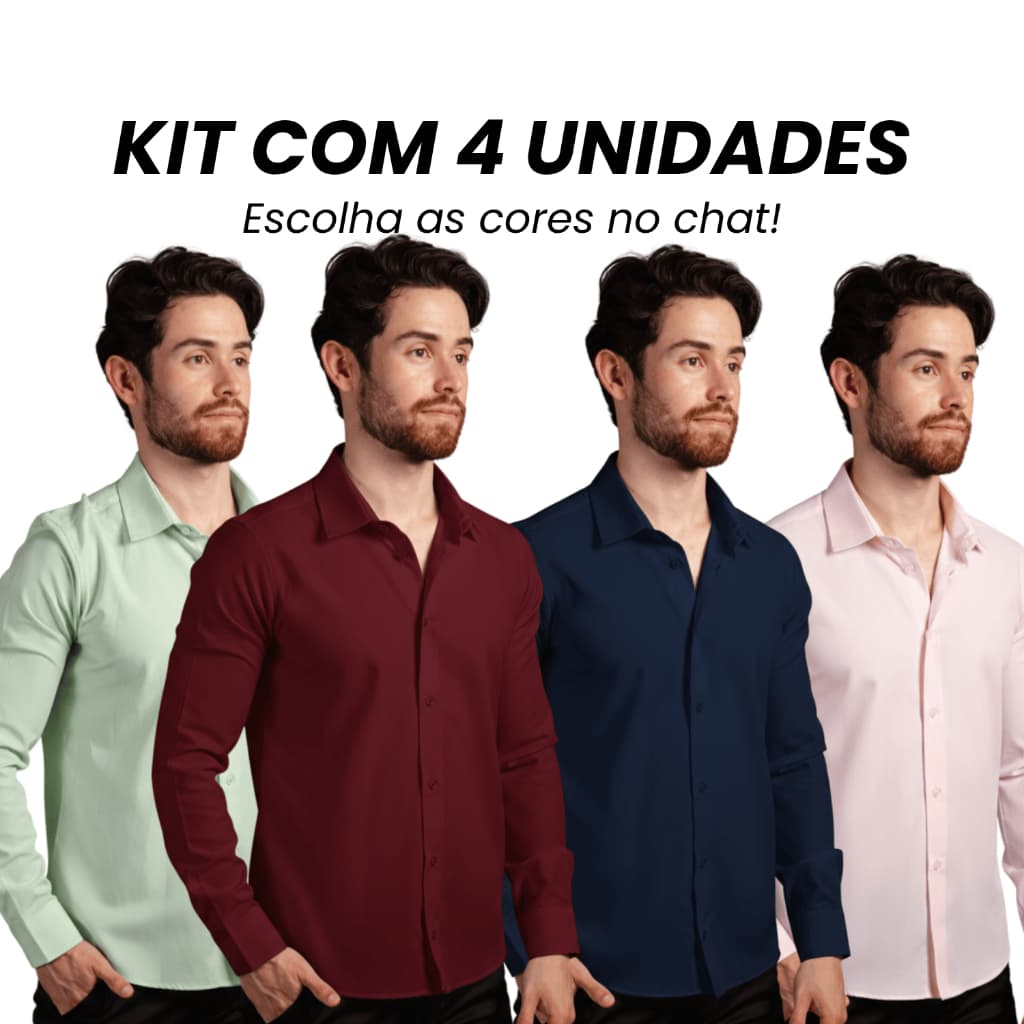 Kit 4 Camisa Masculina Social Manga Longa Camisa Social Masculina Com Algodão Camiseta Social Slim Fit