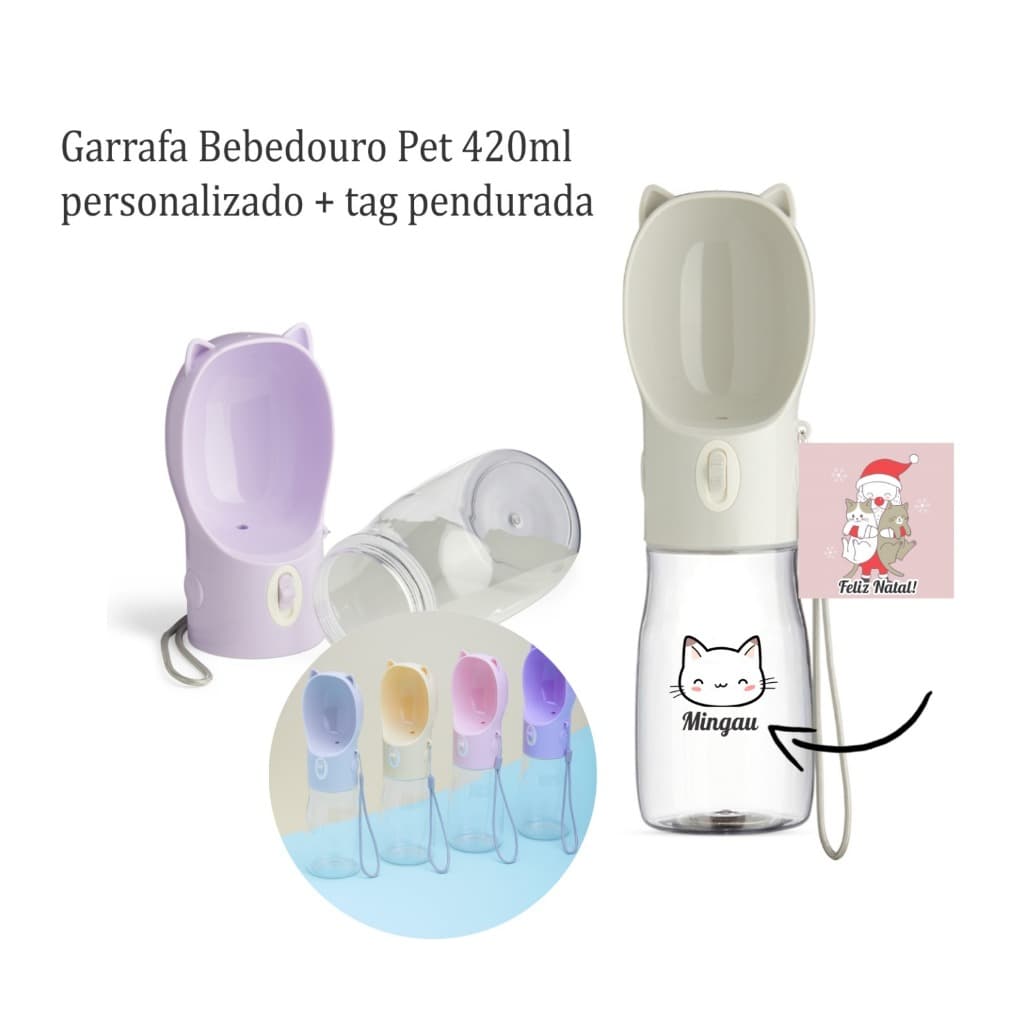 Garrafa Bebedouro Pet 420ml com nome DO SEU PET GRAVADO
