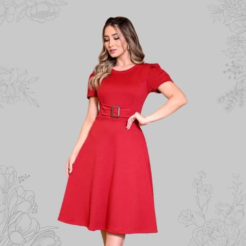 Vestido Plus Size Midi Godê – Elegância Perfeita para o Natal
