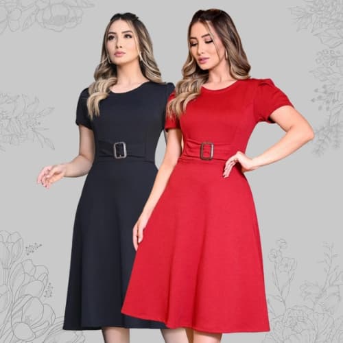 Kit 2 Vestidos  Midi Godê EDALIZ – Moda Feminina Plus Size Natalina