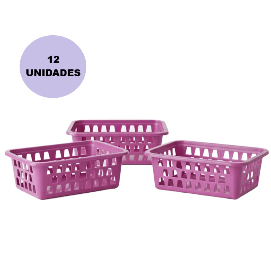 Kit 12 Cestos Organizador Multiuso Cestinho Gaveta Pink