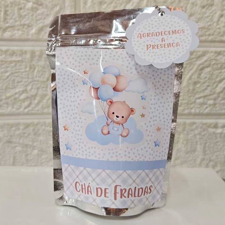 Saquinho Metalizado Chá de Bebe Personalizados /Lembrancinha de Festa Chá de Bebe/Personalizados Chá de Bebe