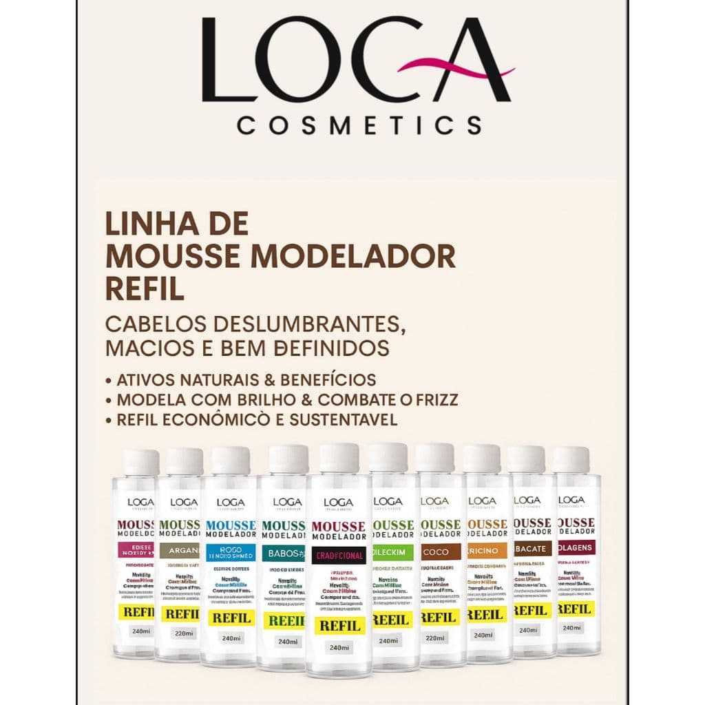 LOCA COSMETICS REFIL MOUSSE MODELADOR PARA CABELOS MACIOS E BEM DEFINIDOS 240ML