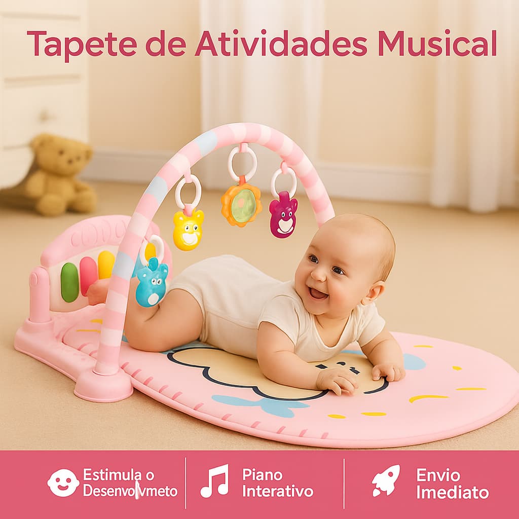 Tapete Atividades Musical Bebê Piano Interativo Desenvolvimento Educativo Sensorial Rosa Azul