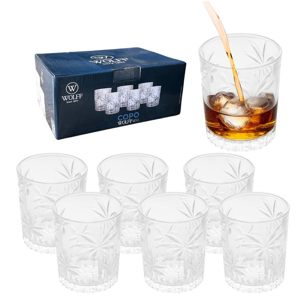 Kit Jogo Conjunto 6 Copos  De Vidro Baixo 340ml Transparente Luxo Suco Água Bebidas Palm Tree Natal