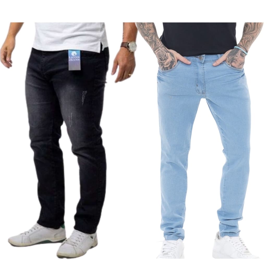 Calça Jeans Masculina Slim Preta Puído Azul Clara Lycra Elastano Presente Pai