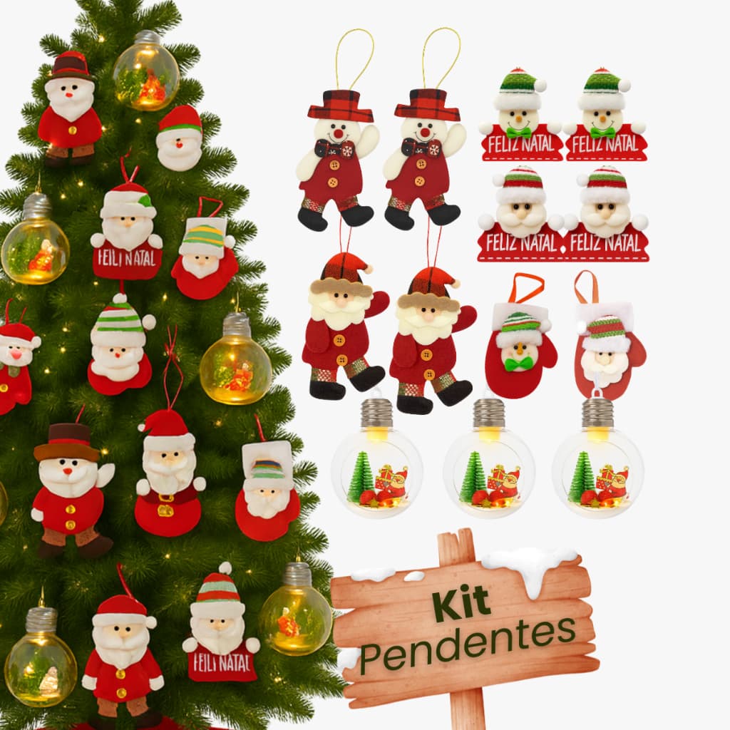 Kit Pendentes Luxo Natalinos Com Bola Led De Natal Papai Noel Boneco De Neve Grande Árvore Natal Luxo Elegante