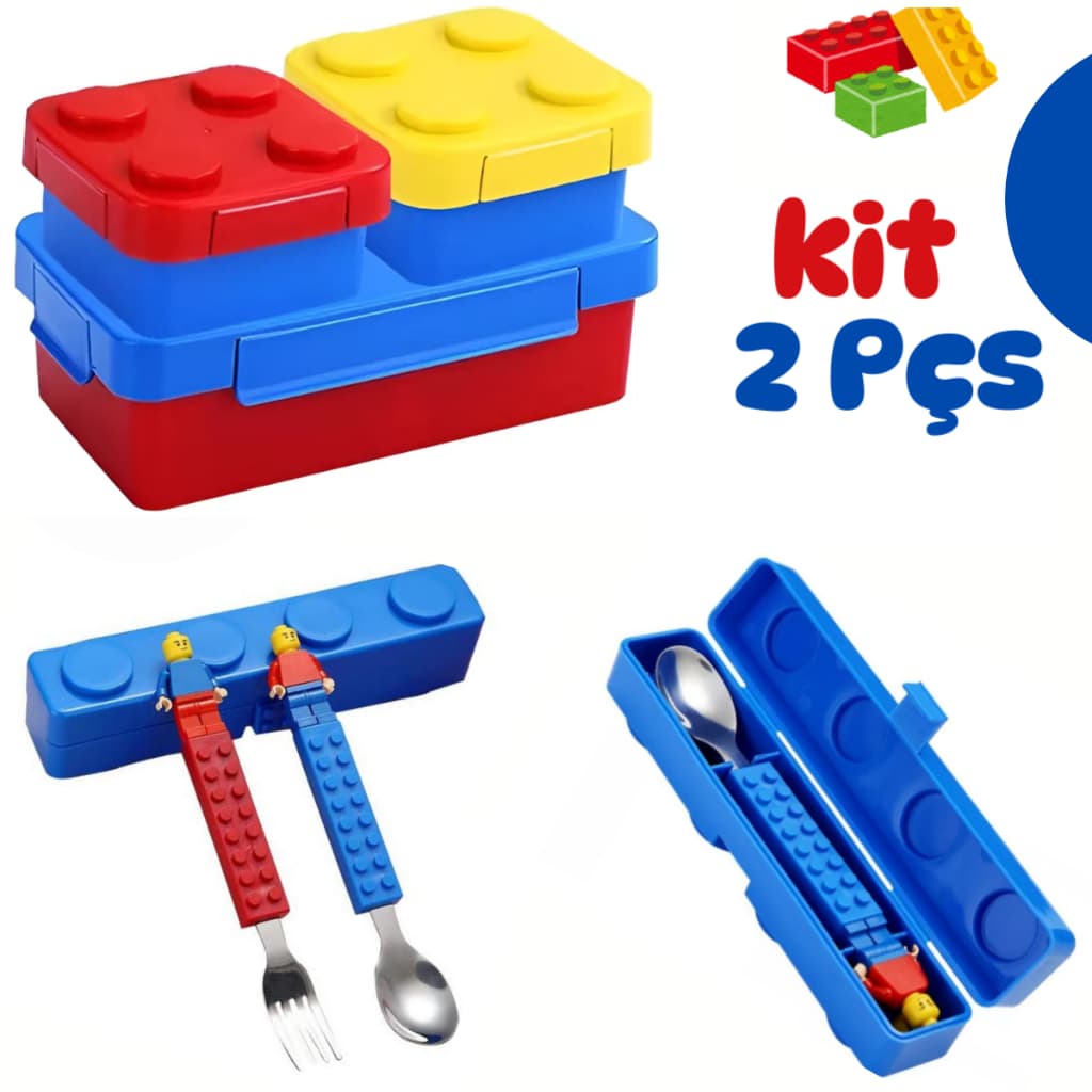 Lancheira Marmita Bento Box Bloco 2 Andares com Kit de Talheres