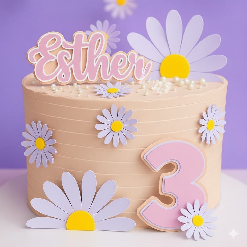 ENVIO IMEDIATO/TOPO DE BOLO CAMADAS LUXO Tags Topper Personalizado - Margaridas nome e idade (FESTA/ANIVERSÁRIO)