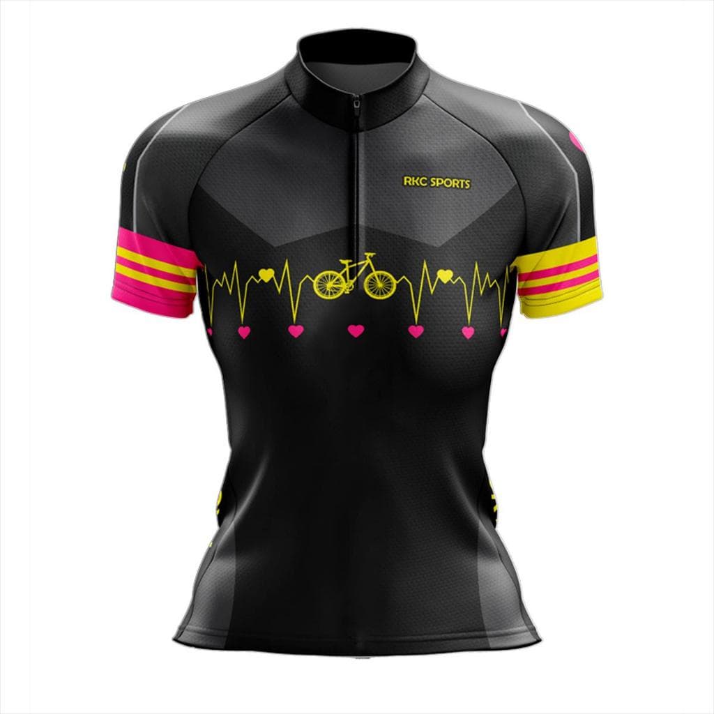 CAMISA CICLISMO FEMININA MOUNTAIN BIKE MANGA CURTA PROTEÇÃO UV RKC SPORTS BIKE CORAÇÃO