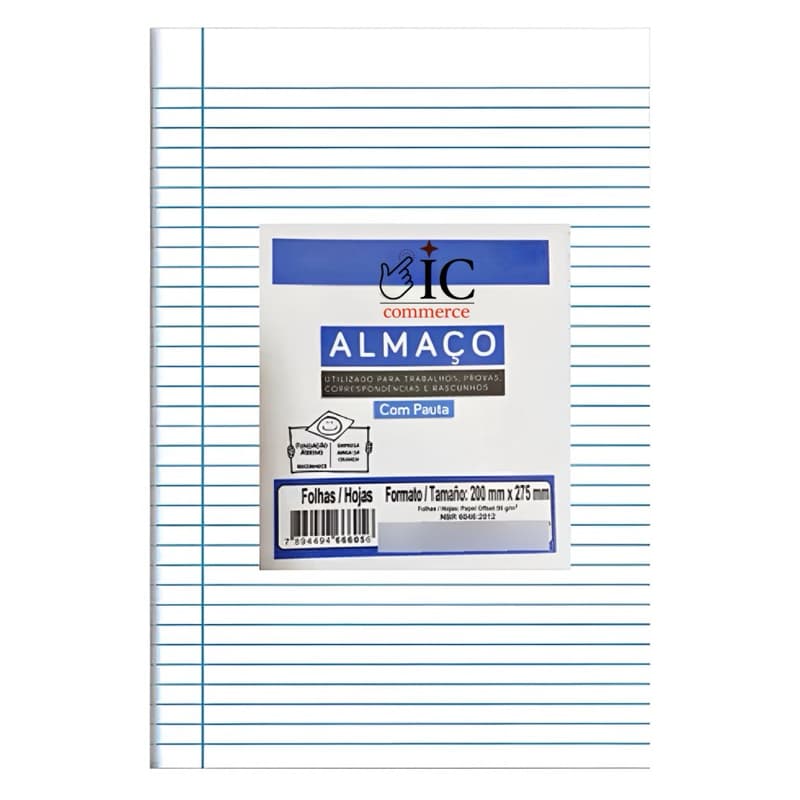 Papel Almaço 20 40 100 Folhas C/Margem e Pauta Escolar Universitário Branco Bloco Pautado Qualidade Premium