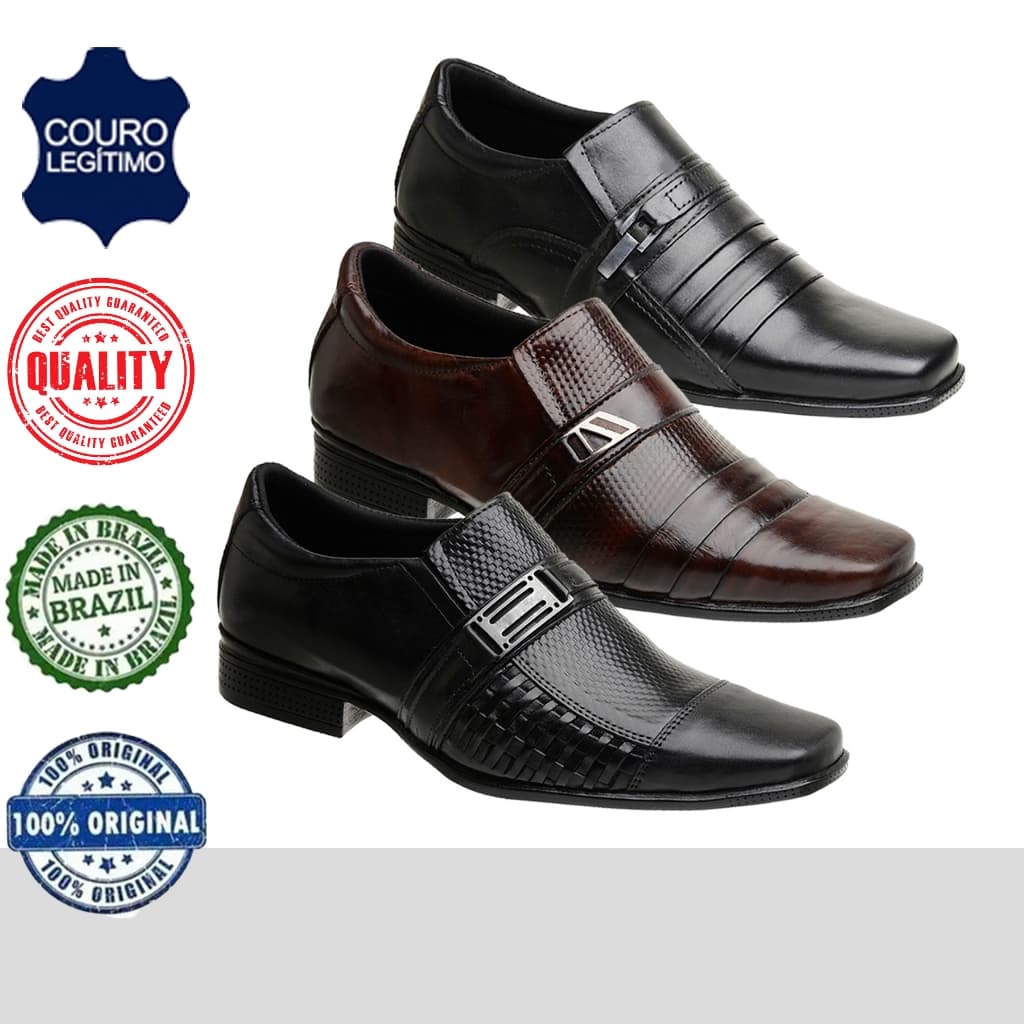 Kit 3 Pares Sapato Social Masculino 100% em couro legitimo envio imediato Promoção Original