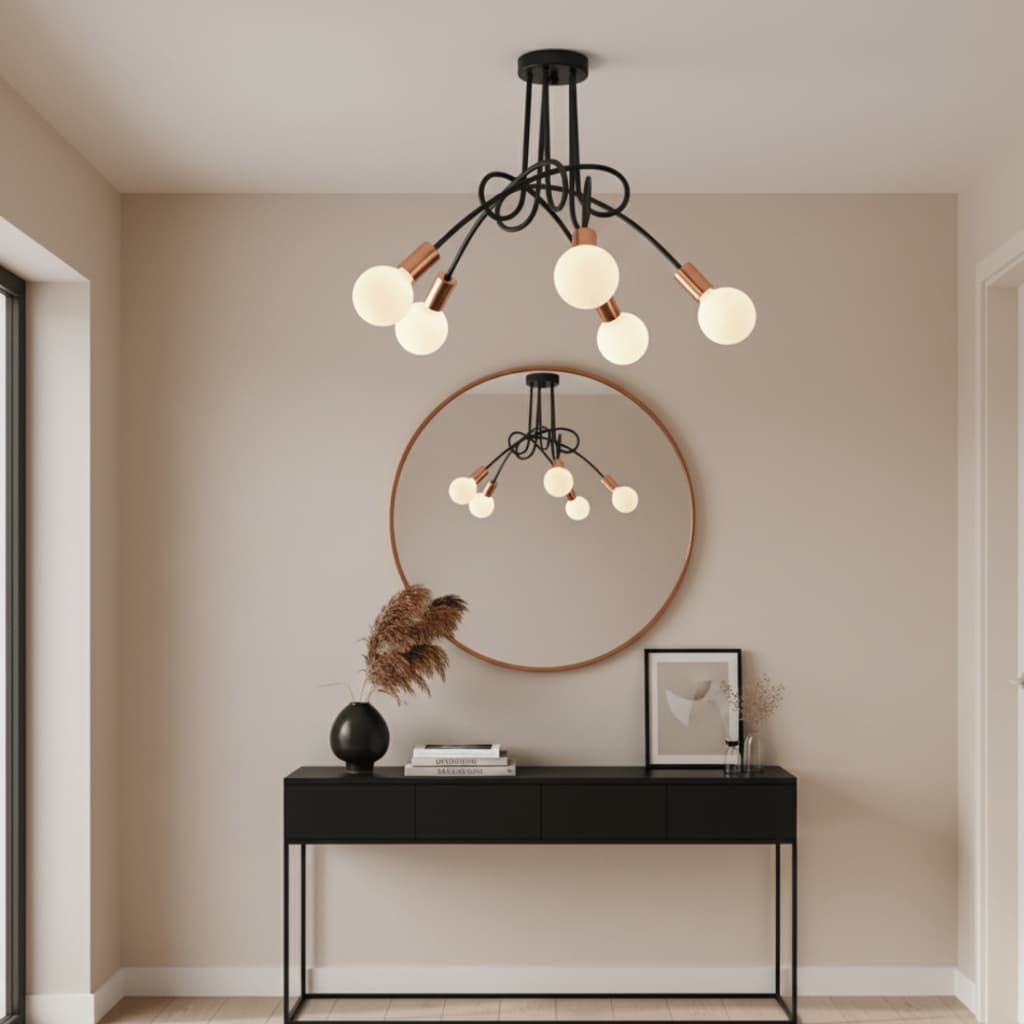 Luminária de Teto Plafon Sputnik Assimétrico Laço 5 Lampadas Alumínio