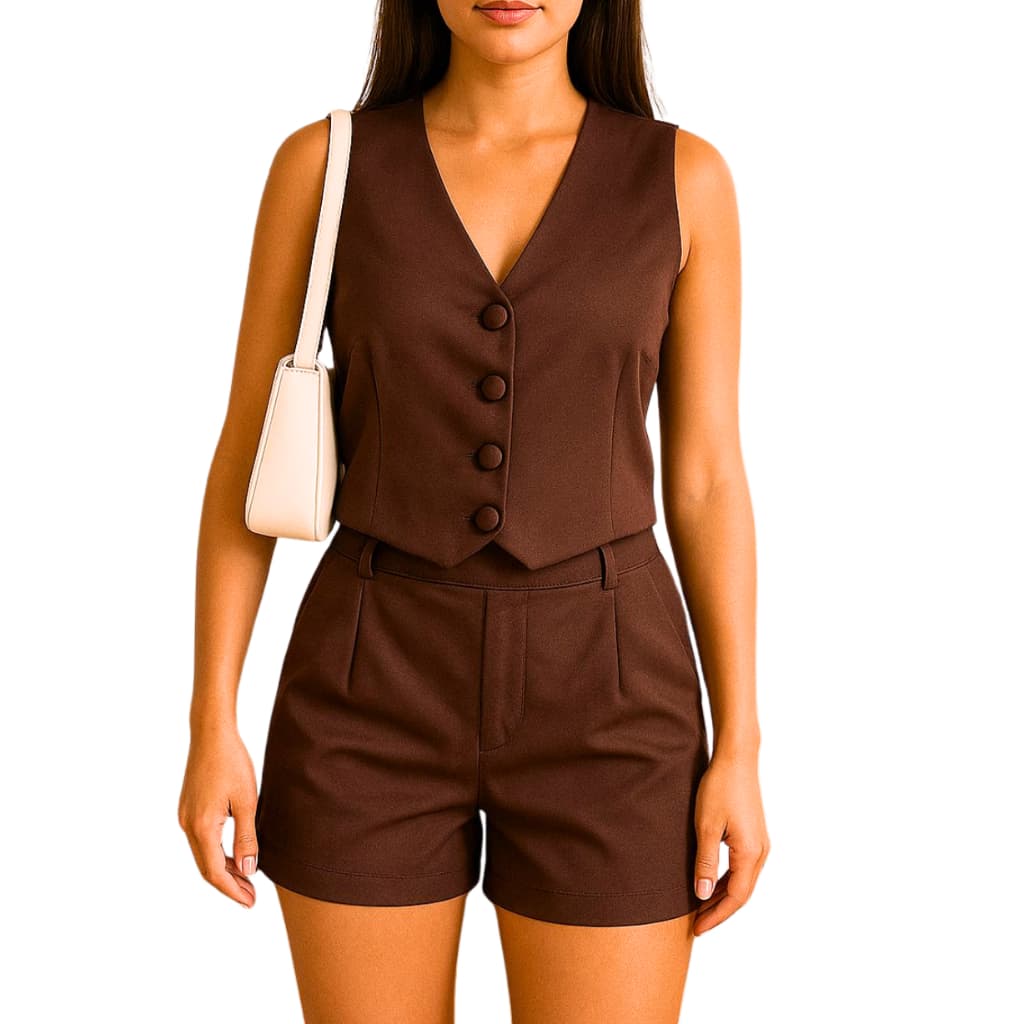Conjunto Social Feminino Alfaiataria - Short e Colete Elegante Look Completo