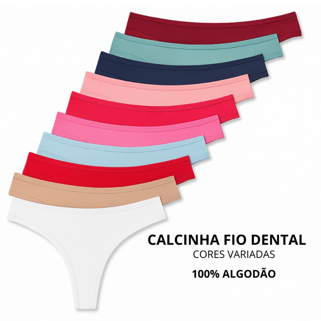 Kit Calcinhas Feminina Fio Dental Algodão Adulto Delicada Levanta Bumbum Academia Treino Fitness