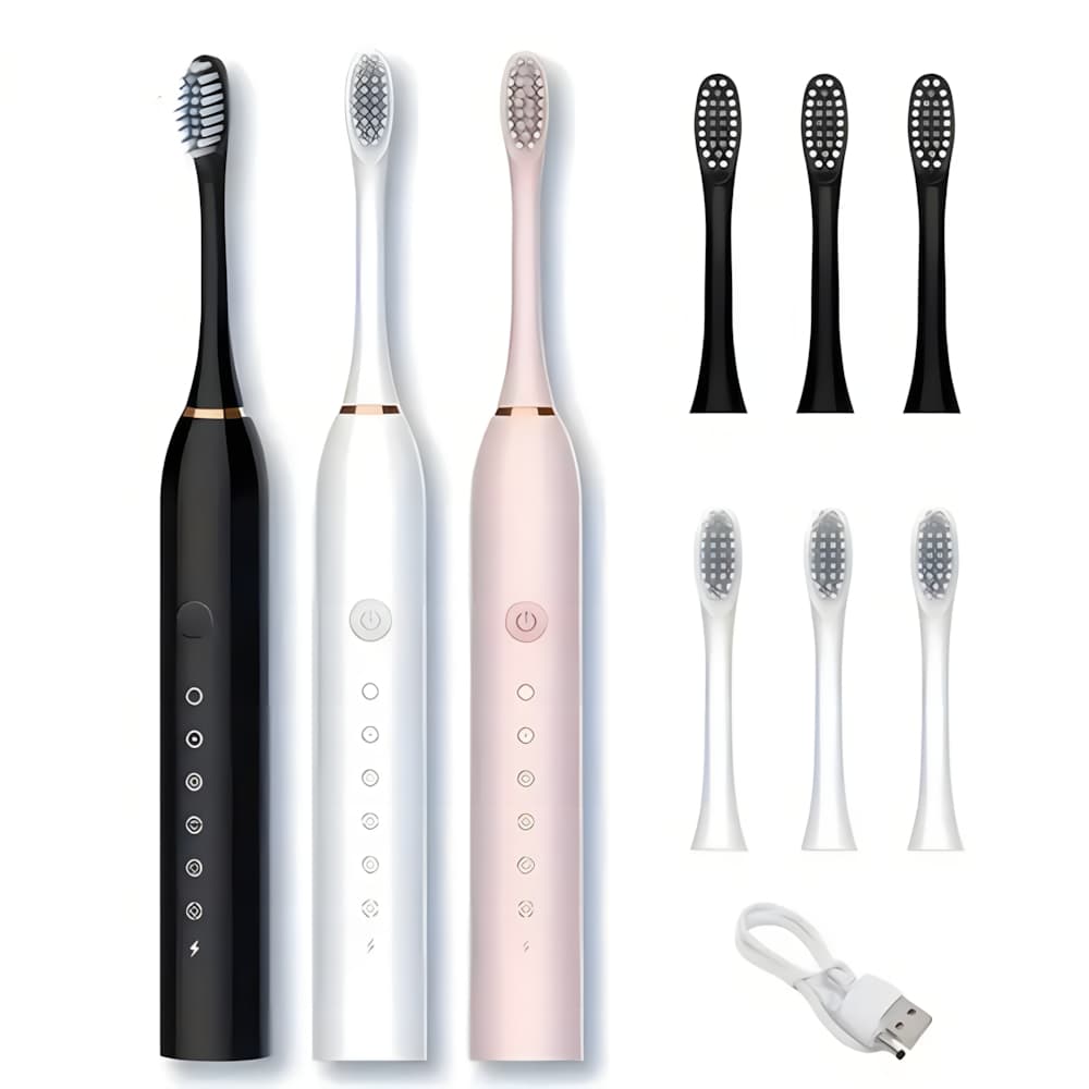 Escova de Dentes Elétrica Recarregável Á Prova D'água IPX7 Com Duas Cabeças Substituíveis