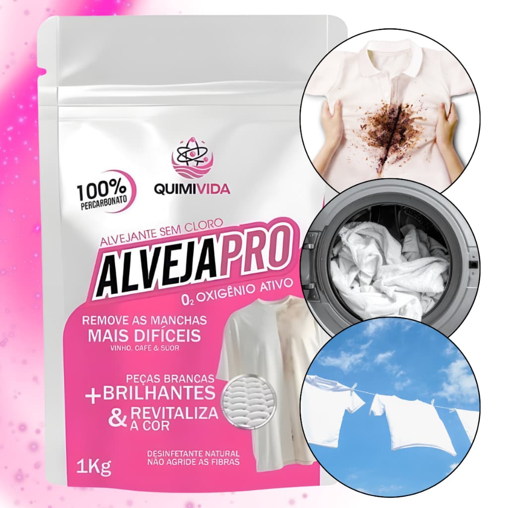 Percarbonato de Sódio 100% Puro Tira Manchas Alvejante Roupa Branca Produto de Limpeza 1KG AlvejaPro