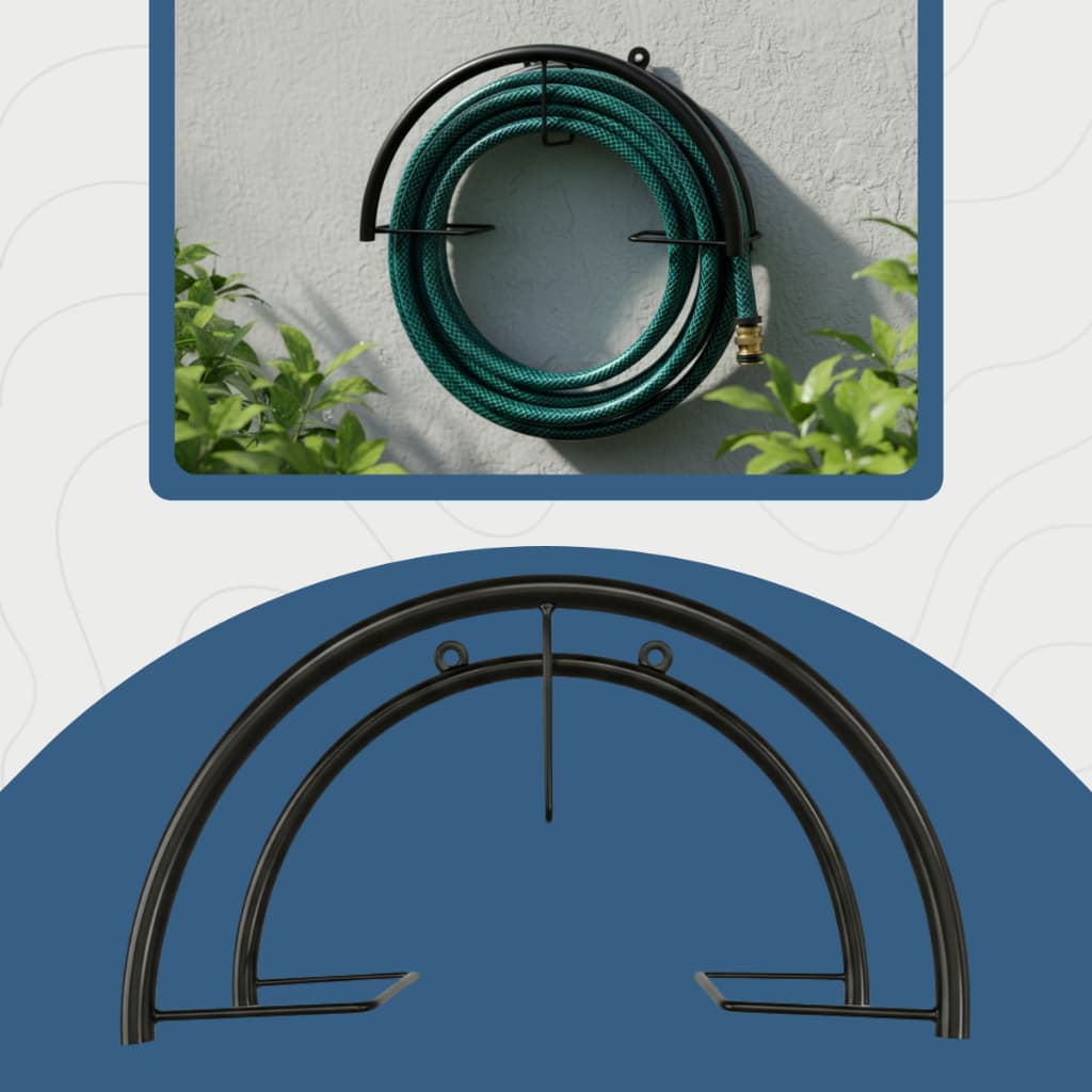 Suporte Mangueira Jardim Aço Parede + Parafuso e Bucha - Preto