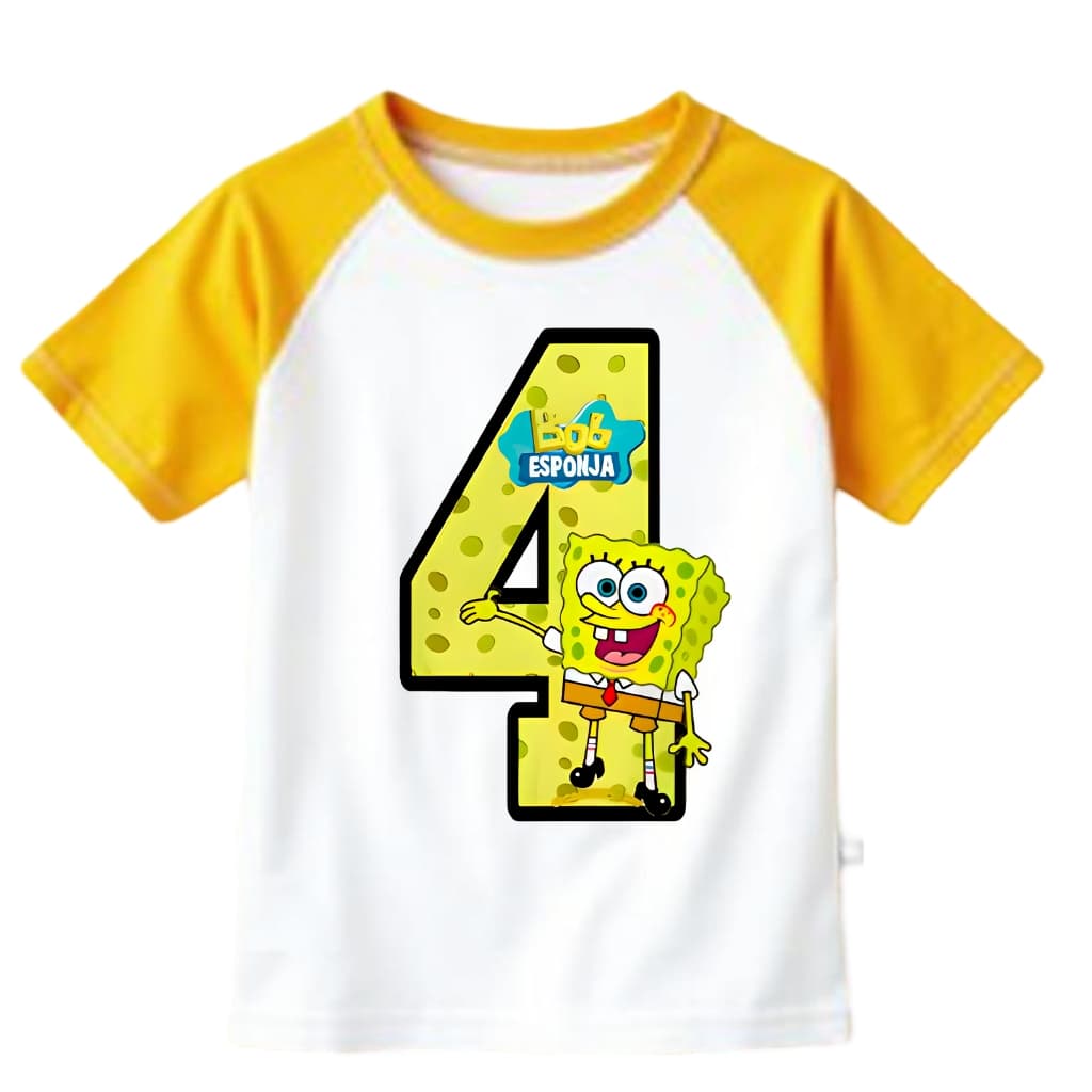 Camiseta Bob Esponja Infantil com numero aniversário Fantasia Branco e Amarelo